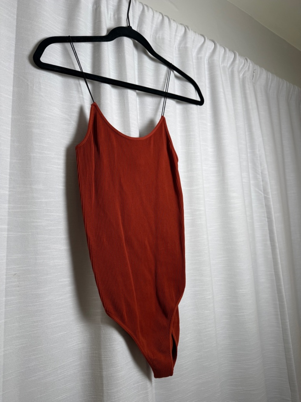 Nikibiki Rust Ribbed Bodysuit Spaghetti Strap Fitted Stretch Basic | Size S - Picture 5 of 11